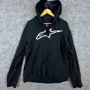 Alpinestars Hoodie Men Medium Black Full Zip Logo Cotton Ribbed Hem Long Sleeve